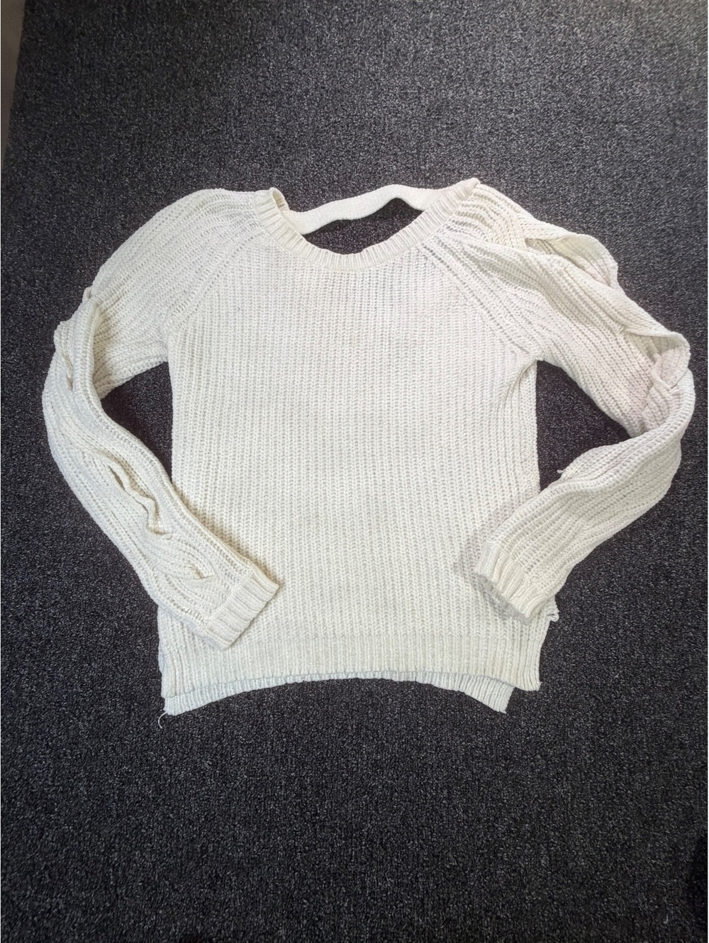 Moral Fiber Women's Medium Cream Knit Sweater with Back Strap Detail